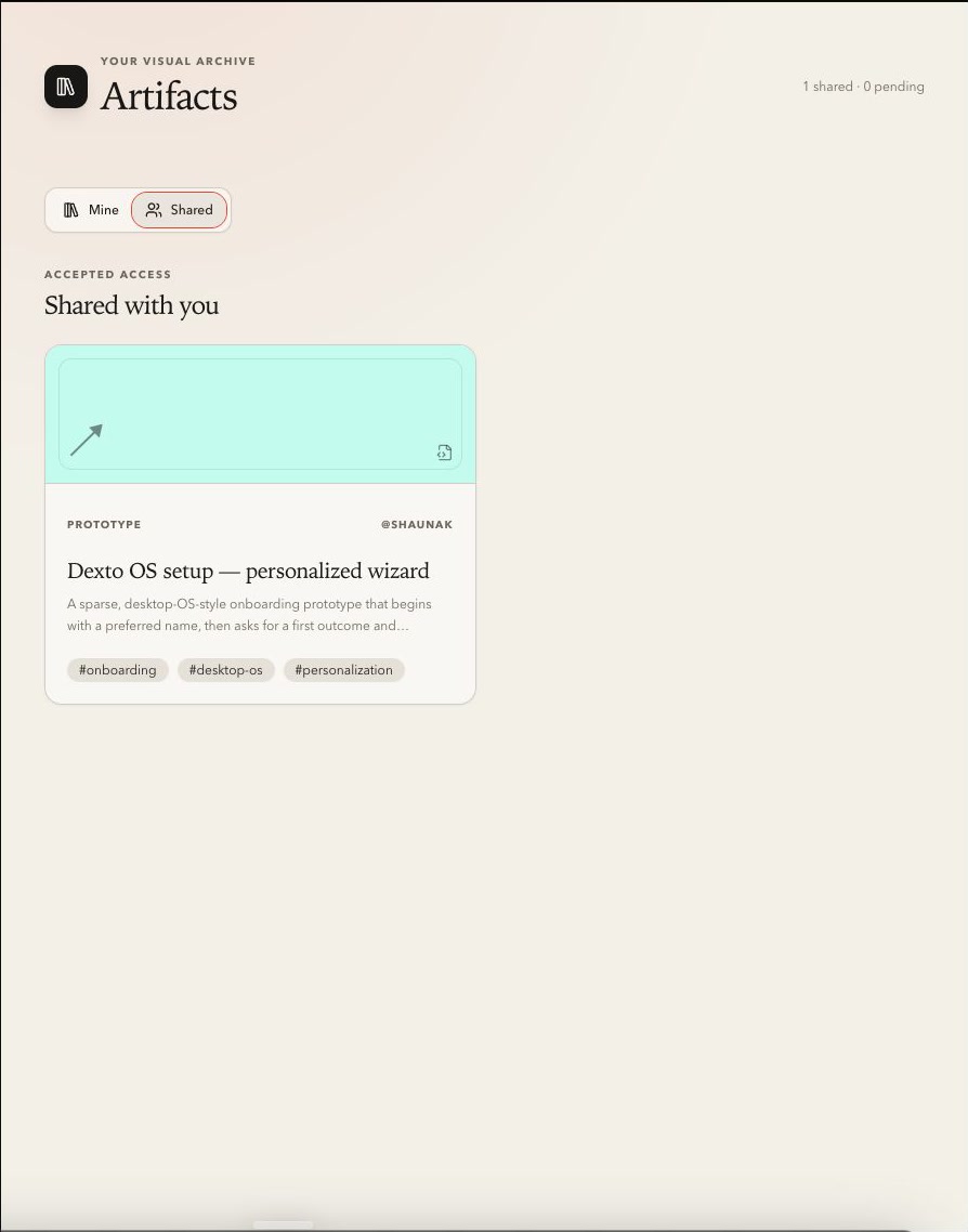 Shared artifacts screenshot